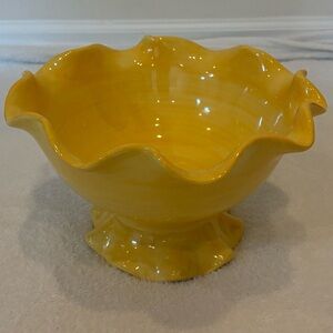 Crate&Barrel Yellow Fluted Ceramic Serving Bowl